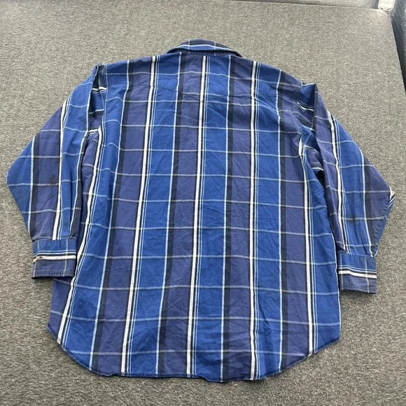 Vintage Wrangler‎ X Long Tails Button Up Shirt Mens 2XL Pearl Snap Plaid LS Blue - Picture 10 of 13